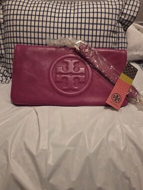 Tory Burch Pink Leather Logo Wristlet Clutch